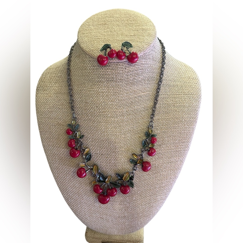 Cherry Charm‎ Necklace and Earring Set